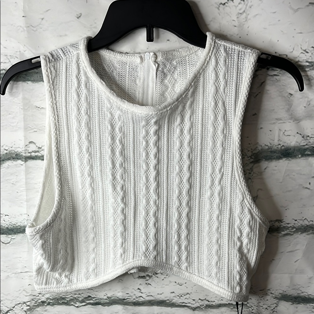 White Cable Knit Crop Top